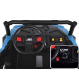 JOKO Elektrické autíčko Buggy s vyklápacou vlečkou 4x24V, penové kolesá, Dvojmiestne kožené sedadlo, modré