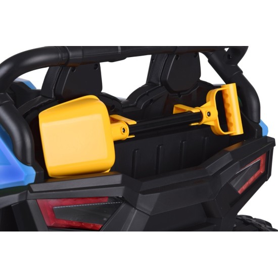 JOKO Elektrické autíčko Buggy s vyklápacou vlečkou 4x24V, penové kolesá, Dvojmiestne kožené sedadlo, modré