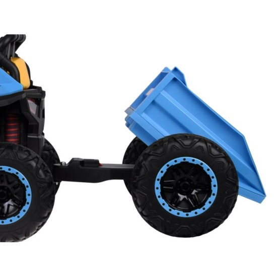 JOKO Elektrické autíčko Buggy s vyklápacou vlečkou 4x24V, penové kolesá, Dvojmiestne kožené sedadlo, modré