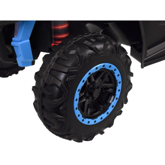 JOKO Elektrické autíčko Buggy s vyklápacou vlečkou 4x24V, penové kolesá, Dvojmiestne kožené sedadlo, modré