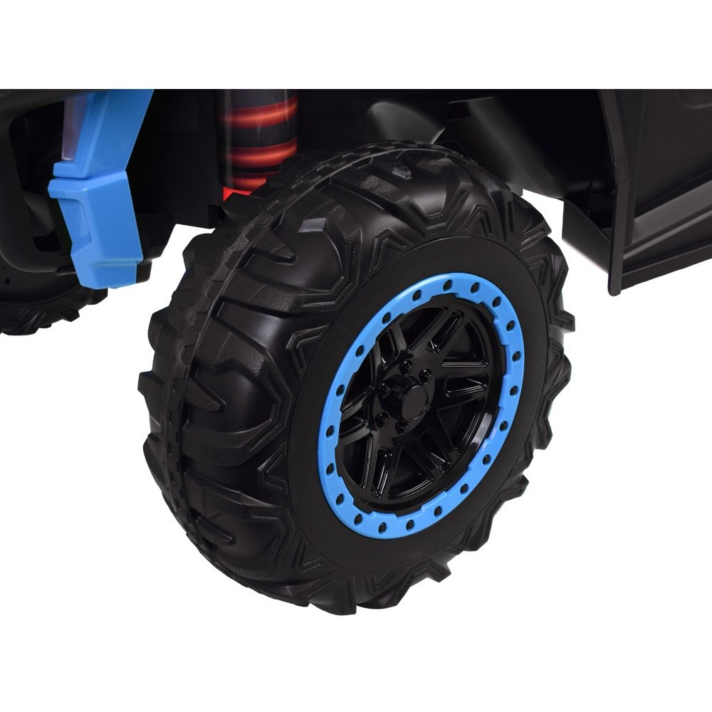 JOKO Elektrické autíčko Buggy s vyklápacou vlečkou 4x24V, penové kolesá, Dvojmiestne kožené sedadlo, modré