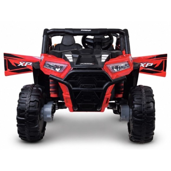 JOKO Elektrické autíčko Buggy s vyklápacou vlečkou 4x24V, penové kolesá, Dvojmiestne kožené sedadlo, červené