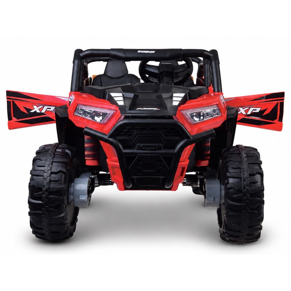 JOKO Elektrické autíčko Buggy s vyklápacou vlečkou 4x24V, penové kolesá, Dvojmiestne kožené sedadlo, červené