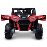 JOKO Elektrické autíčko Buggy s vyklápacou vlečkou 4x24V, penové kolesá, Dvojmiestne kožené sedadlo, červené