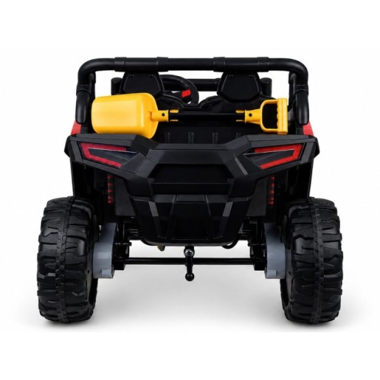 JOKO Elektrické autíčko Buggy s vyklápacou vlečkou 4x24V, penové kolesá, Dvojmiestne kožené sedadlo, červené