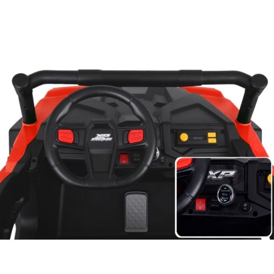 JOKO Elektrické autíčko Buggy s vyklápacou vlečkou 4x24V, penové kolesá, Dvojmiestne kožené sedadlo, červené