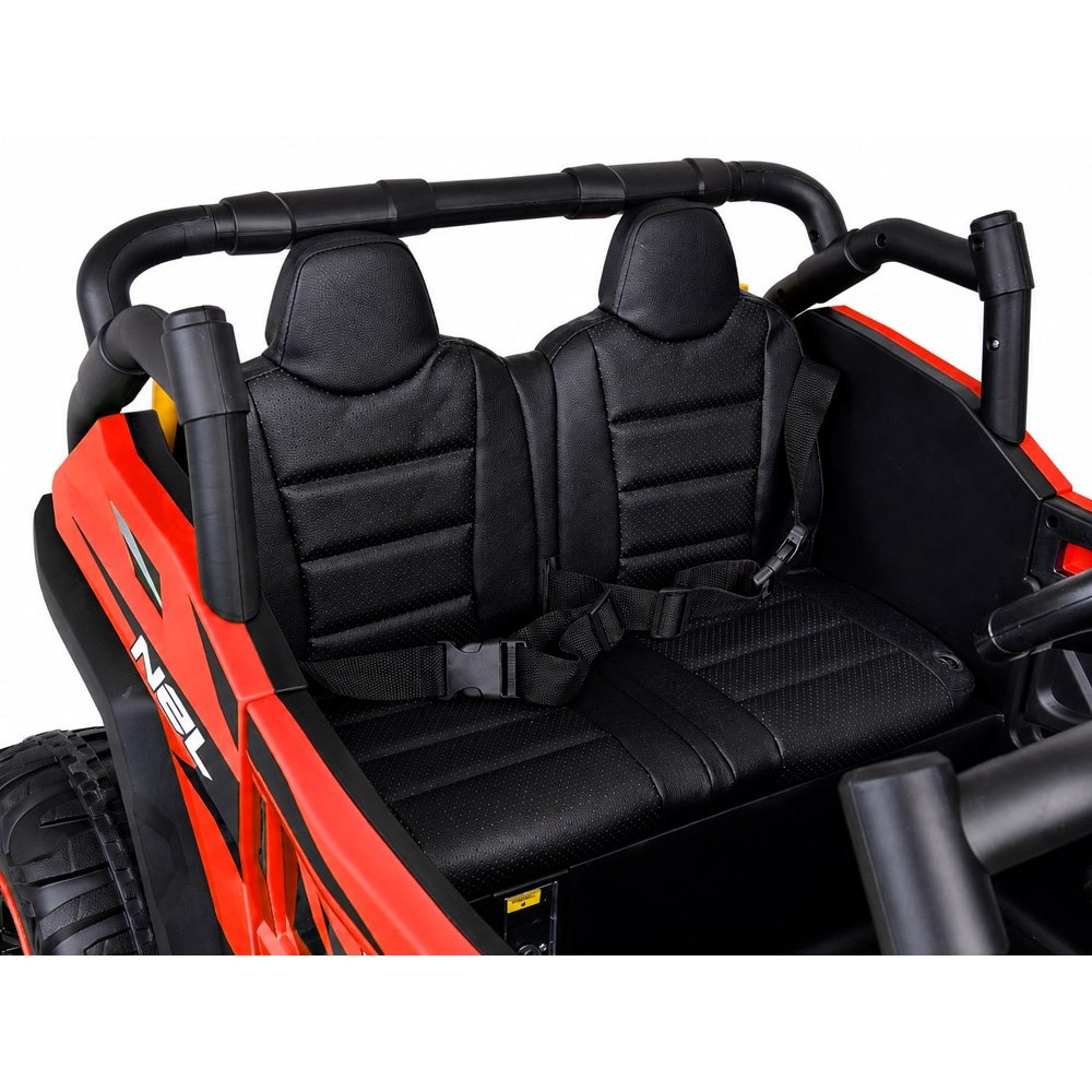 JOKO Elektrické autíčko Buggy s vyklápacou vlečkou 4x24V, penové kolesá, Dvojmiestne kožené sedadlo, červené