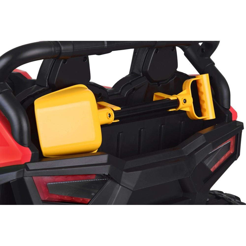 JOKO Elektrické autíčko Buggy s vyklápacou vlečkou 4x24V, penové kolesá, Dvojmiestne kožené sedadlo, červené