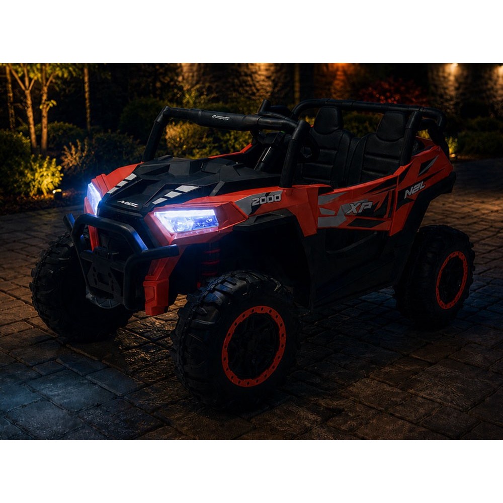 JOKO Elektrické autíčko Buggy s vyklápacou vlečkou 4x24V, penové kolesá, Dvojmiestne kožené sedadlo, červené