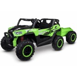 JOKO Elektrické autíčko Buggy s vyklápacou vlečkou 4x24V, penové kolesá,Dvojmiestne kožené sedadlo, zelené