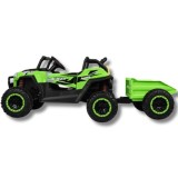 JOKO Elektrické autíčko Buggy s vyklápacou vlečkou 4x24V, penové kolesá,Dvojmiestne kožené sedadlo, zelené