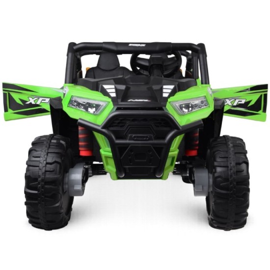 JOKO Elektrické autíčko Buggy s vyklápacou vlečkou 4x24V, penové kolesá,Dvojmiestne kožené sedadlo, zelené