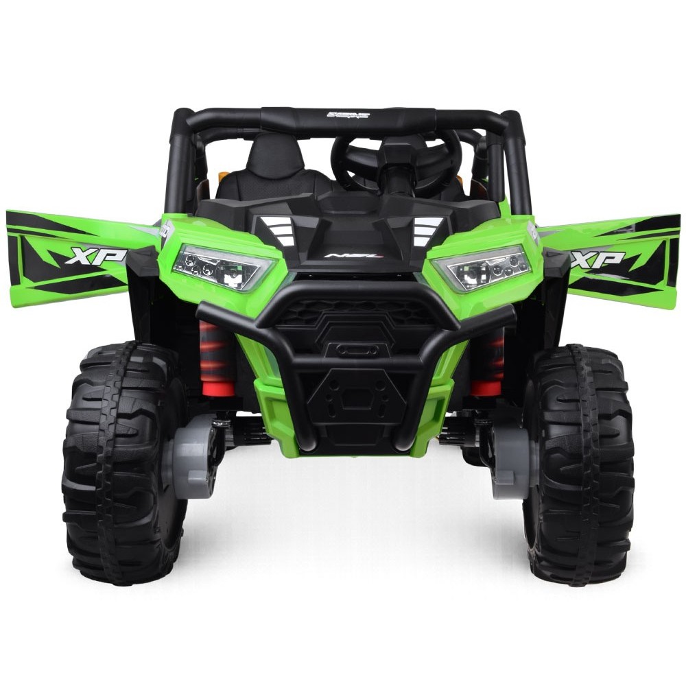 JOKO Elektrické autíčko Buggy s vyklápacou vlečkou 4x24V, penové kolesá,Dvojmiestne kožené sedadlo, zelené