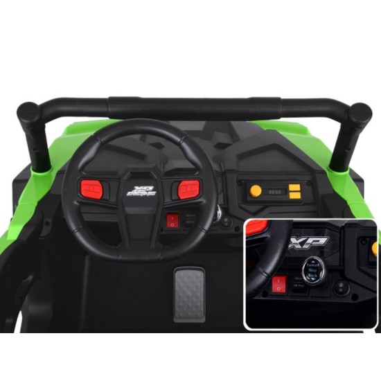 JOKO Elektrické autíčko Buggy s vyklápacou vlečkou 4x24V, penové kolesá,Dvojmiestne kožené sedadlo, zelené