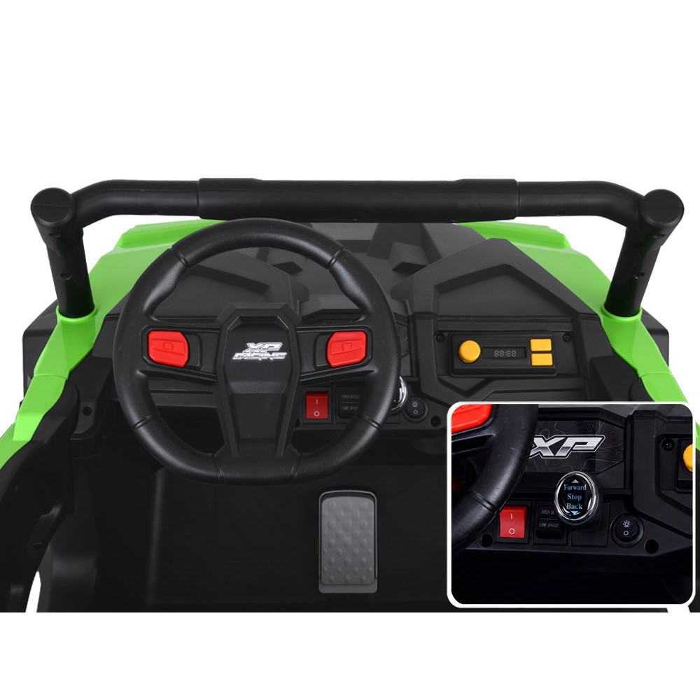 JOKO Elektrické autíčko Buggy s vyklápacou vlečkou 4x24V, penové kolesá,Dvojmiestne kožené sedadlo, zelené