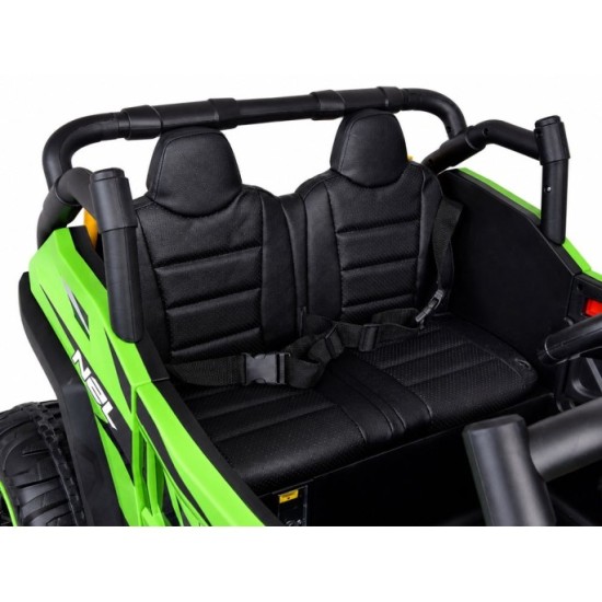 JOKO Elektrické autíčko Buggy s vyklápacou vlečkou 4x24V, penové kolesá,Dvojmiestne kožené sedadlo, zelené