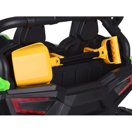 JOKO Elektrické autíčko Buggy s vyklápacou vlečkou 4x24V, penové kolesá,Dvojmiestne kožené sedadlo, zelené
