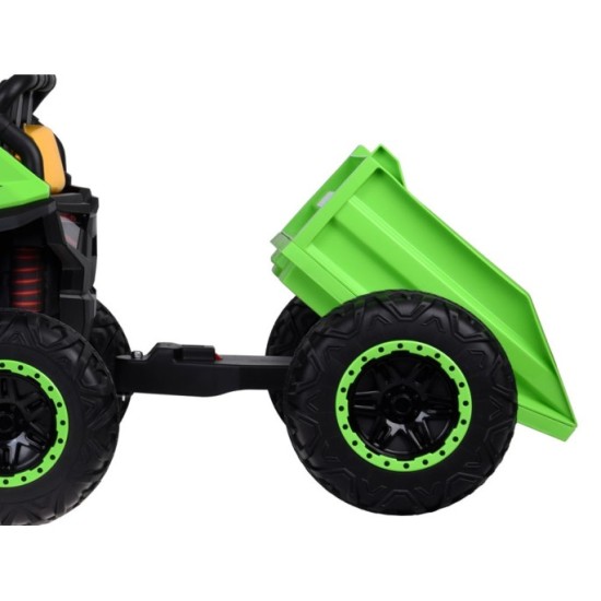 JOKO Elektrické autíčko Buggy s vyklápacou vlečkou 4x24V, penové kolesá,Dvojmiestne kožené sedadlo, zelené