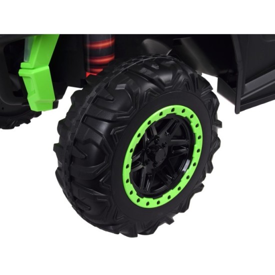 JOKO Elektrické autíčko Buggy s vyklápacou vlečkou 4x24V, penové kolesá,Dvojmiestne kožené sedadlo, zelené