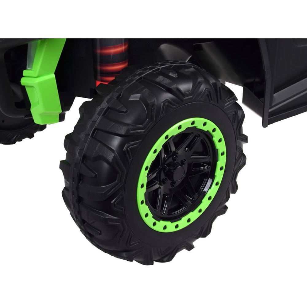 JOKO Elektrické autíčko Buggy s vyklápacou vlečkou 4x24V, penové kolesá,Dvojmiestne kožené sedadlo, zelené