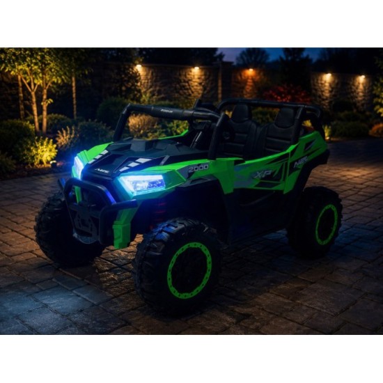 JOKO Elektrické autíčko Buggy s vyklápacou vlečkou 4x24V, penové kolesá,Dvojmiestne kožené sedadlo, zelené
