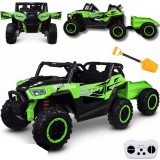 JOKO Elektrické autíčko Buggy s vyklápacou vlečkou 4x24V, penové kolesá,Dvojmiestne kožené sedadlo, zelené