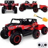 JOKO Elektrické autíčko Buggy s vyklápacou vlečkou 4x24V, penové kolesá, Dvojmiestne kožené sedadlo, červené