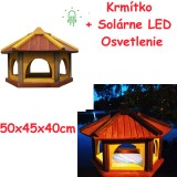 MKSTOR Drevené kŕmitko pre vtáky 50x45x40cm + SOLÁRNE Led Svetlo, vtáčia búdka, Braz