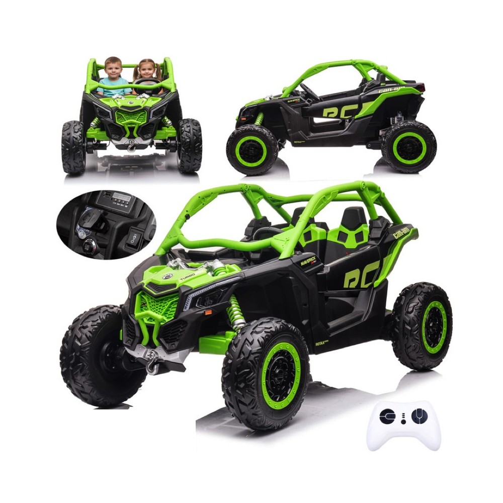 JOKO Elektrické autíčko BUGGY Can-am Maverick 4x4, motor 4x200W, batéria 24V, Dvojmiestne,penové kolesá, nosnosť 50kg,  zelené