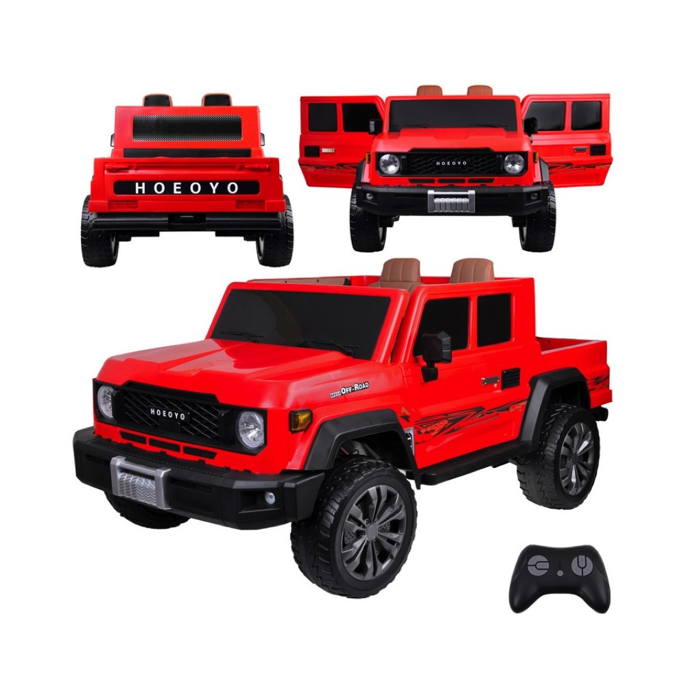 JOKO Veľké Elektrické autíčko Pick Up 4x4 4x100W 24V pre 2 deti, kožené dvojmiestne sedadlo, penové kolesá, brzdový pedál, červe