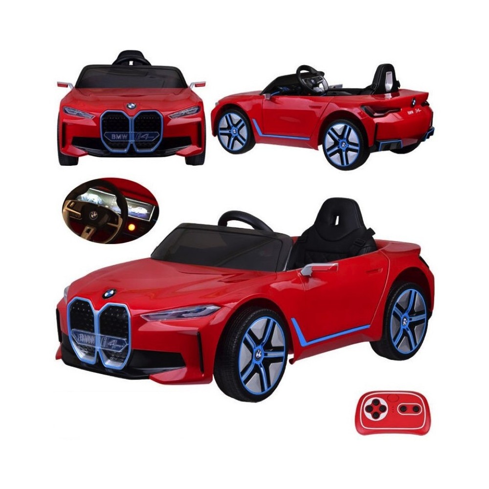 JOKO Elektrické autíčko BMW i4, penové kolesá, kožené sedadlo, červené