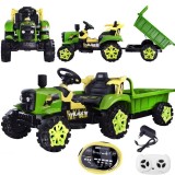 JOKO Elektrický traktor s vyklápacou vlečkou, MP3, USB, diaľkové ovládanie, zelený