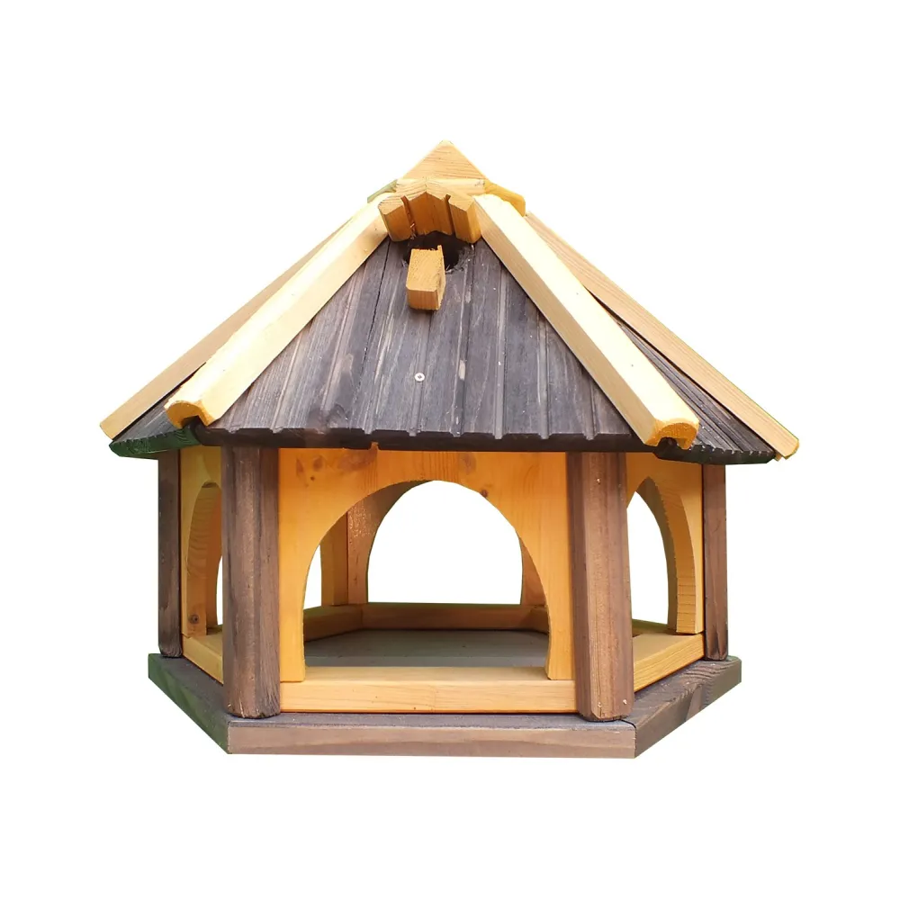 MKSTOR Drevené kŕmitko pre vtáky 52cmx43x42cm, vtáčia búdka, sivá