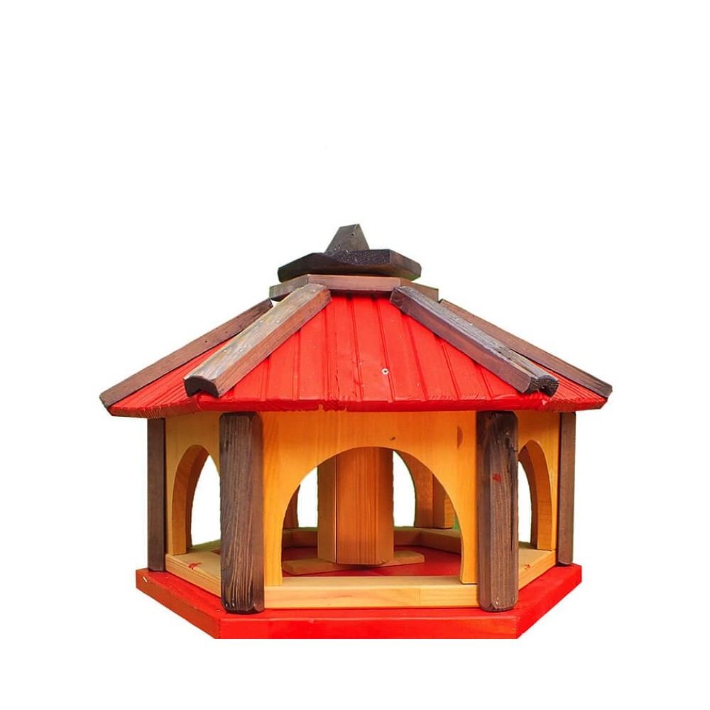 MKSTOR Drevené kŕmitko pre vtáky 50x35x46cm, vtáčia búdka so zásobníkom jedla, červená