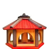 MKSTOR Drevené kŕmitko pre vtáky 50x35x46cm, vtáčia búdka so zásobníkom jedla, červená