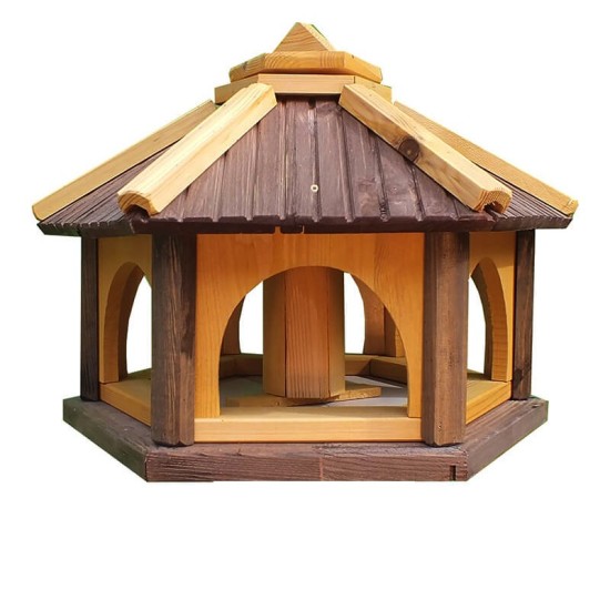 MKSTOR Drevené kŕmitko pre vtáky 50x35x46cm, vtáčia búdka so zásobníkom jedla, hnedá