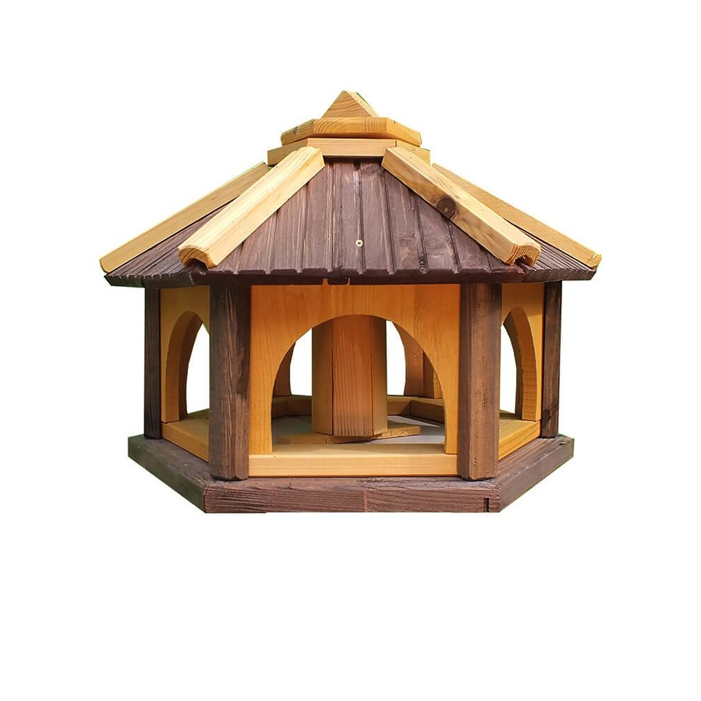 MKSTOR Drevené kŕmitko pre vtáky 50x35x46cm, vtáčia búdka so zásobníkom jedla, hnedá