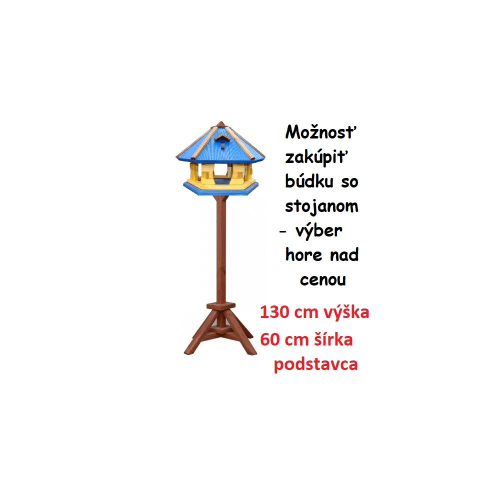 MKSTOR Drevené kŕmitko pre vtáky 50x35x46cm, vtáčia búdka so zásobníkom jedla, modrá
