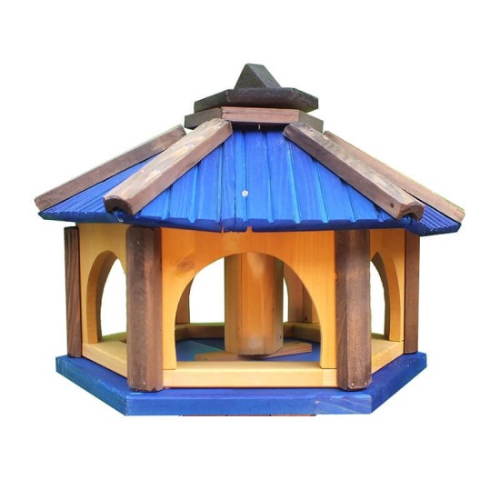 MKSTOR Drevené kŕmitko pre vtáky 50x35x46cm, vtáčia búdka so zásobníkom jedla, modrá