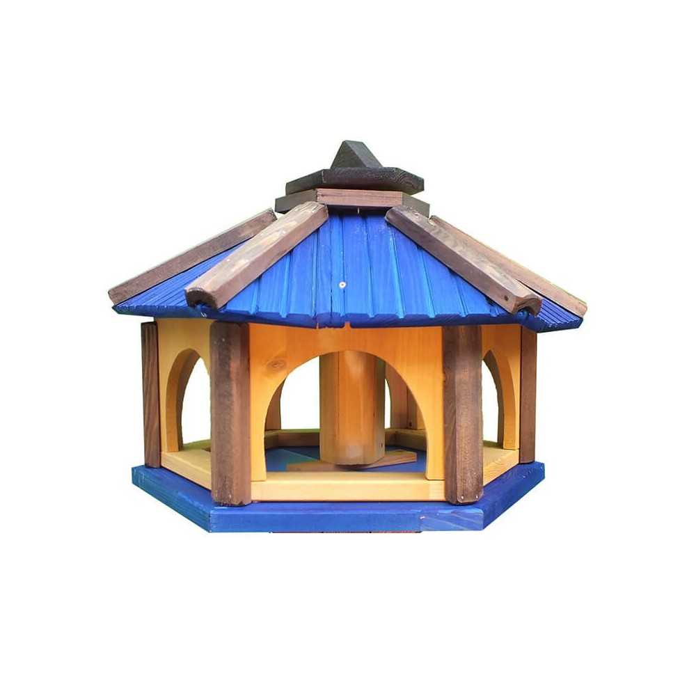 MKSTOR Drevené kŕmitko pre vtáky 50x35x46cm, vtáčia búdka so zásobníkom jedla, modrá