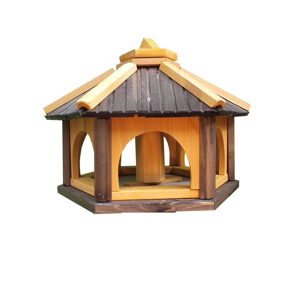 MKSTOR Drevené kŕmitko pre vtáky 50x35x46cm, vtáčia búdka so zásobníkom jedla, sivá