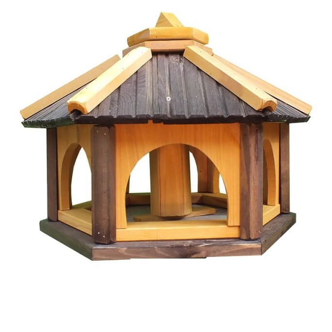 MKSTOR Drevené kŕmitko pre vtáky 50x35x46cm, vtáčia búdka so zásobníkom jedla, sivá