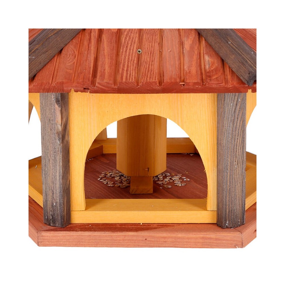 MKSTOR Drevené kŕmitko pre vtáky 50x35x46cm, vtáčia búdka so zásobníkom jedla, sivá