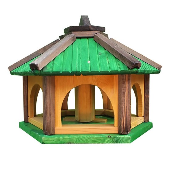 MKSTOR Drevené kŕmitko pre vtáky 50x35x46cm, vtáčia búdka so zásobníkom jedla, zelená