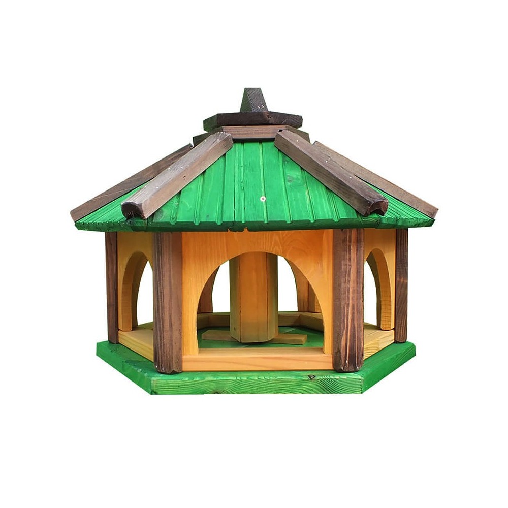 MKSTOR Drevené kŕmitko pre vtáky 50x35x46cm, vtáčia búdka so zásobníkom jedla, zelená