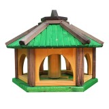 MKSTOR Drevené kŕmitko pre vtáky 50x35x46cm, vtáčia búdka so zásobníkom jedla, zelená