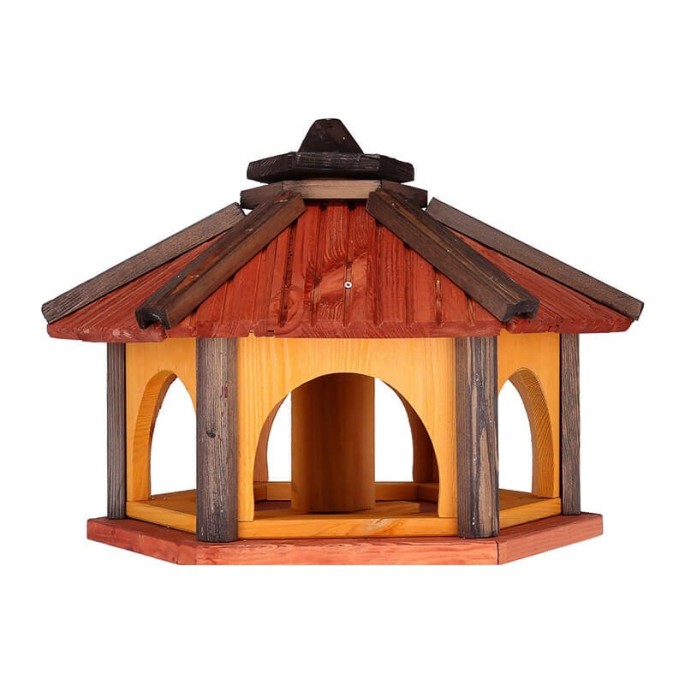 MKSTOR Drevené kŕmitko pre vtáky 50x35x46cm, vtáčia búdka so zásoníkom jedla, tik