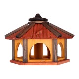 MKSTOR Drevené kŕmitko pre vtáky 50x35x46cm, vtáčia búdka so zásoníkom jedla, tik