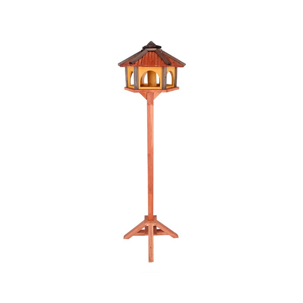 MKSTOR Drevené kŕmitko pre vtáky 50x35x46cm, vtáčia búdka so zásoníkom jedla, tik