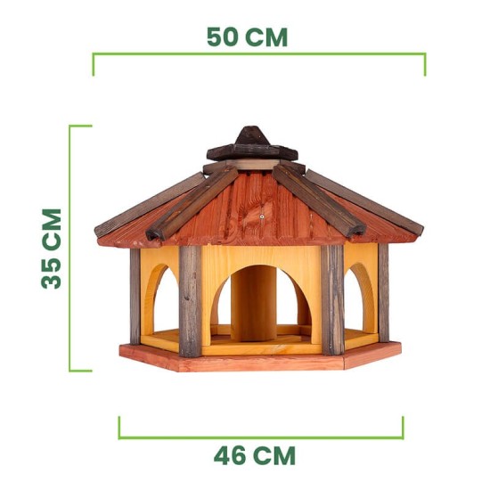 MKSTOR Drevené kŕmitko pre vtáky 50x35x46cm, vtáčia búdka so zásoníkom jedla, tik